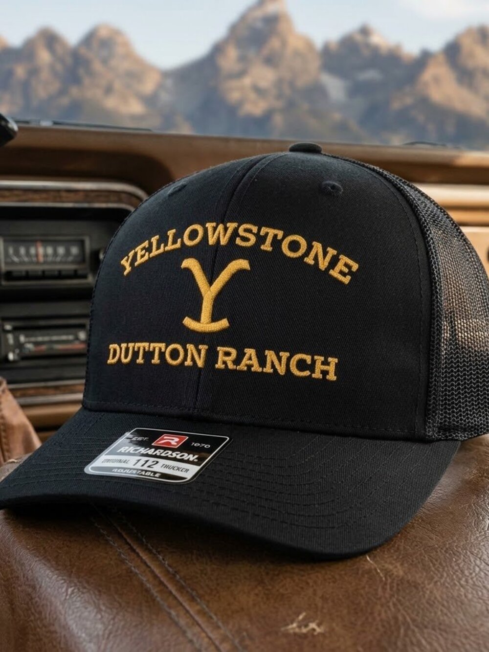 Yellowstone Dutton Ranch Y Hat Black Gold Richardson 112 Snapback Cap USA Retro